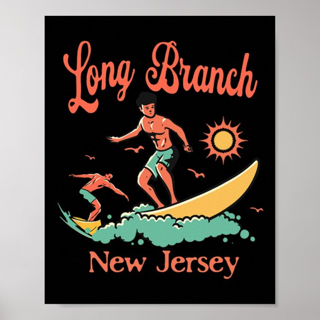 Póster Vacaciones de surfista de Nueva Jersey Long Branch (Frente)