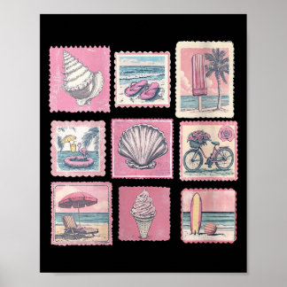 Póster Vacaciones de verano de playa costera rosa vintage
