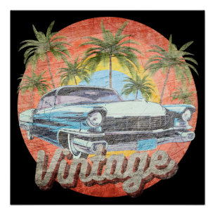 Póster Vacaciones de verano en coche vintage rústico