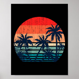 Póster Vacaciones de Verano Playa Palmeras Retro Tropical
