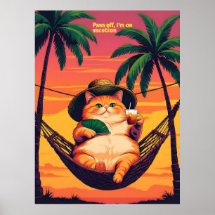 Póster Vacaciones divertidas de gato de verano retro