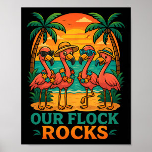Póster Vacaciones divertidas en la playa tropical flamenc