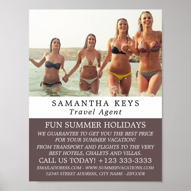 Póster Vacaciones en bikini, publicidad de agentes de via (Frente)