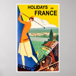 Póster Vacaciones en Francia, turismo deportivo, verano, 