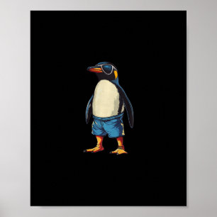 Póster Vacaciones en la piscina con este pingüino diverti