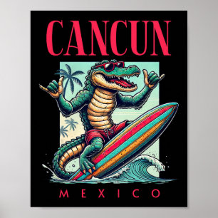 Póster Vacaciones en la playa de cocodrilos surfando Canc