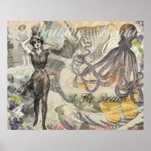 Póster Vacaciones en la playa del pulpo victoriano gótico