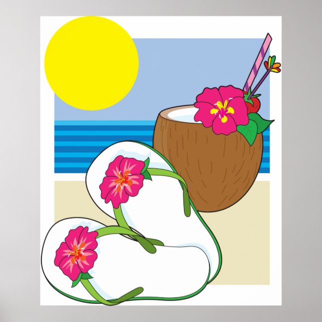 Póster Vacaciones en la Playa Tropical Flores de Coco Cha (Frente)