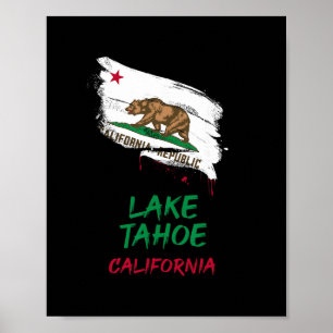 Póster Vacaciones en Lake Tahoe California Bandera con Sa
