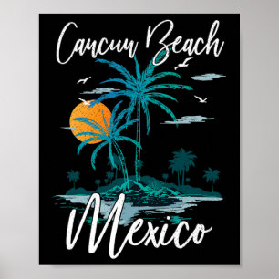 Póster Vacaciones Familiares Atardecer Retro México Cancú