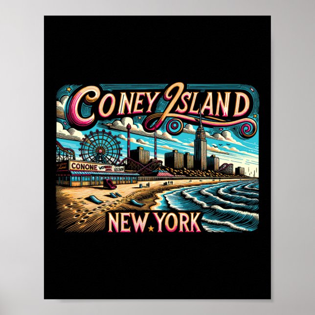 Póster Vacaciones familiares de verano de Coney Island Ne (Frente)