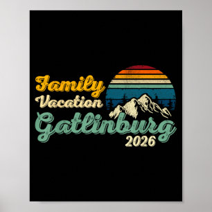 Póster vacaciones familiares en las montañas humeantes de
