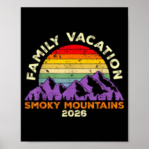Póster vacaciones familiares en las montañas humeantes de
