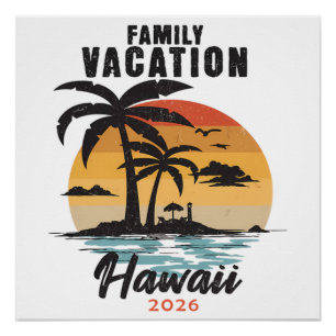 Póster Vacaciones Familiares Hawái 2026 Tropical