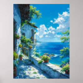 Póster Vacaciones pacíficas en verano azul