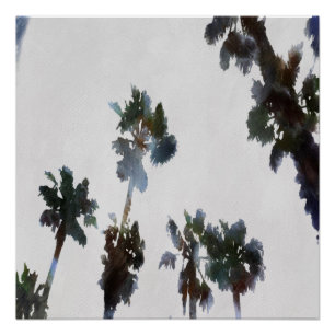 Póster Vacaciones Palmas Tropicales Acuarela Artística
