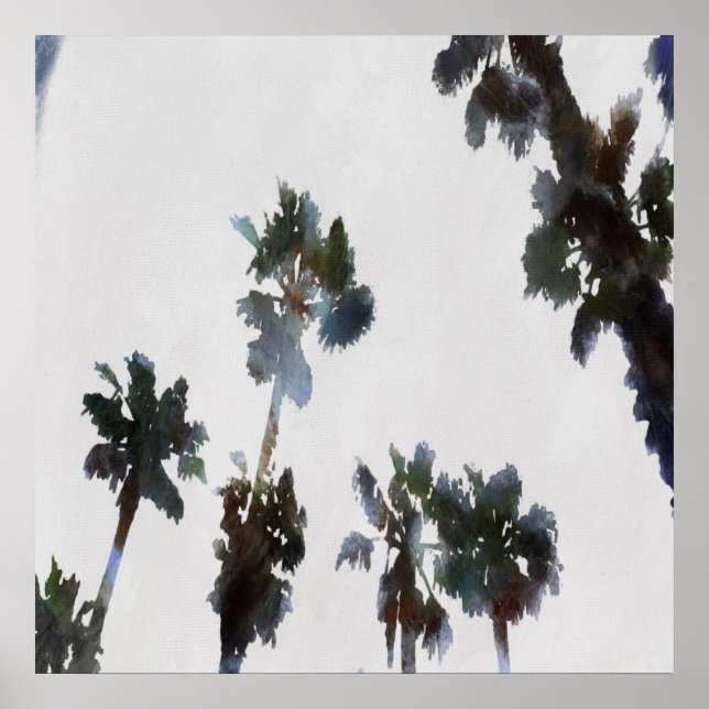 Póster Vacaciones Palmas Tropicales Acuarela Artística (Frente)