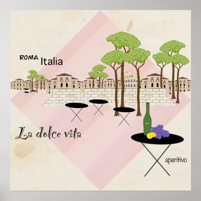 Póster Vacaciones Romanas Modernas Pastel (Frente)