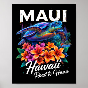 Póster Vacaciones Tortuga Playa Océano Maui Hawaiano G