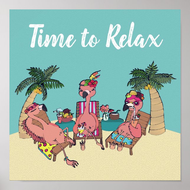 Póster Vacaciones tropicales de flamingo | Hora de relaja (Frente)