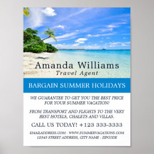 Póster Vacaciones tropicales, publicidad de agente de via