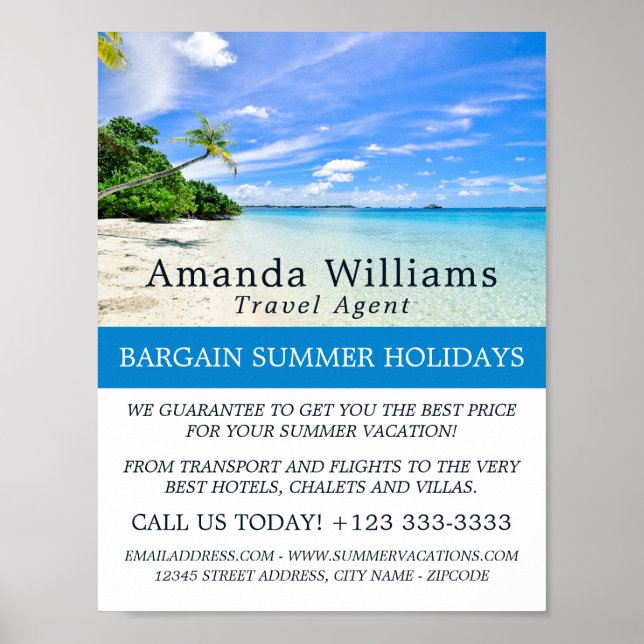 Póster Vacaciones tropicales, publicidad de agente de via (Frente)