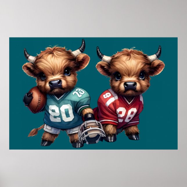 Póster Vacas de la región montañosa y fútbol (Frente)