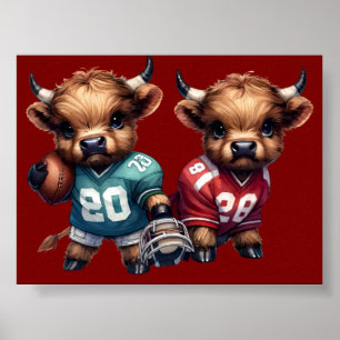 Póster Vacas de las Tierras Altas y Fútbol