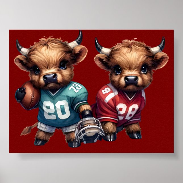 Póster Vacas de las Tierras Altas y Fútbol (Frente)
