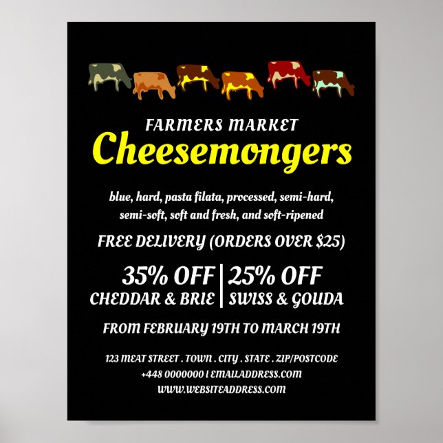 Póster Vacas de moda, publicidad del cheesemonger (Frente)