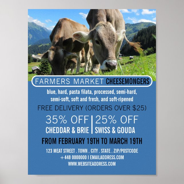 Póster Vacas manchando, publicidad de Cheesemonger (Frente)