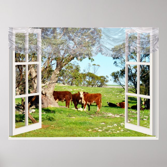 Póster Vacas Marrones En Mi Ventana, (Frente)