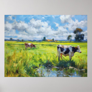 Póster Vacas pastando junto al río Havel