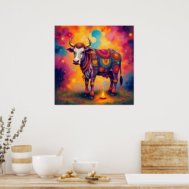 Póster Vacas sagradas disfrazadas de Diwali (Cocina)