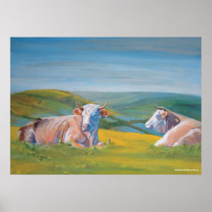 Póster Vacas tendidas y pintura en el Valle del Paisaje