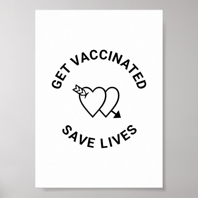 Póster Vacunar salva vidas corazones blancos negros (Frente)