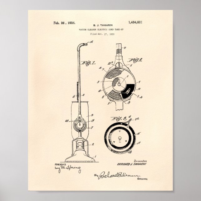 Póster Vacuum Cleaner 1924 Patent Art Old Peper (Frente)