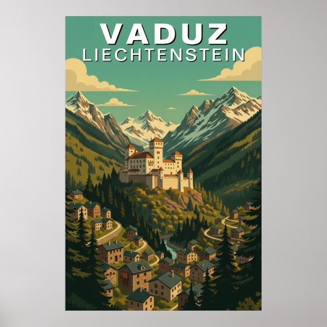 Póster Vaduz, Liechtenstein Alpine Hillside Travel (Frente)