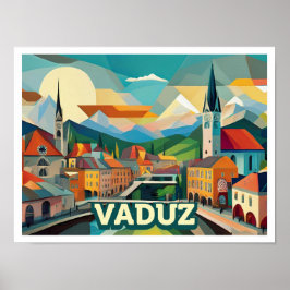 Póster Vaduz Liechtenstein Viaje artístico colorido