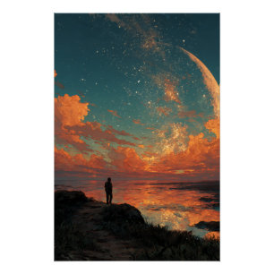 Póster Vagabundo bajo la enorme luna creciente