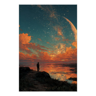 Póster Vagabundo bajo la enorme luna creciente
