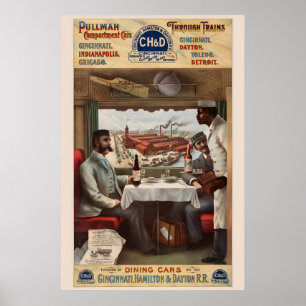 Póster Vagón Comedor de Tren Pullman de los Años 1890 Clá