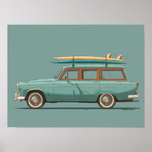 Póster Vagón de Surf Vintage – Coche Retro de Playa