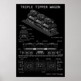 Póster Vagón Volquete Triple PTW "Blueprint" Tamaños Opci
