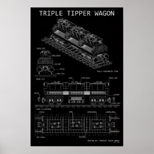 Póster Vagón Volquete Triple PTW "Blueprint" Tamaños Opci