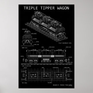 Póster Vagón Volquete Triple PTW "Blueprint" Tamaños Opci