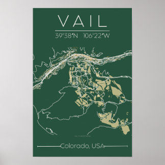 Póster Vail Colorado Map Poster Mountain Edition Minimal