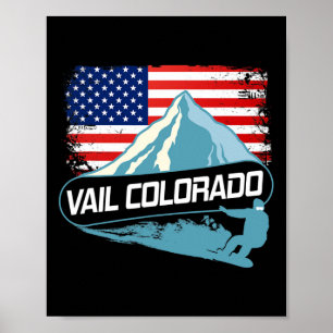 Póster Vail Colorado Snowboard Bandera Americana I Nórdic