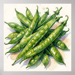 Póster Vainas de guisantes en acuarela