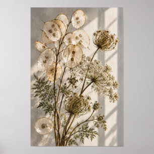 Póster Vainas de Semillas Traslúcidas y Flores Silvestres